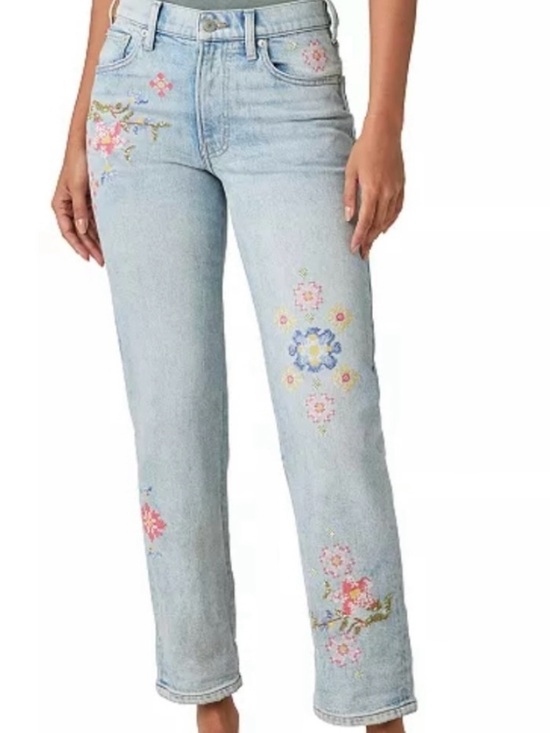 Lucky Brand Denim - Lucky Brand Women’s embroidered floral mid rise boy jeans light blue denim